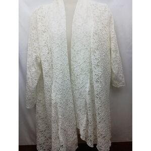 Dress‎ barn plus 1X beachy sheer church office stretchy white floral cardigan